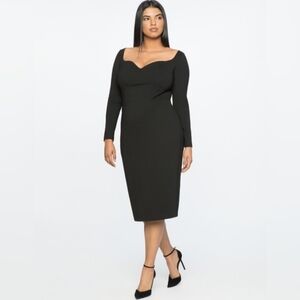 Jason Wu x Eloquii Black Long-Sleeve Sweetheart Midi Dress